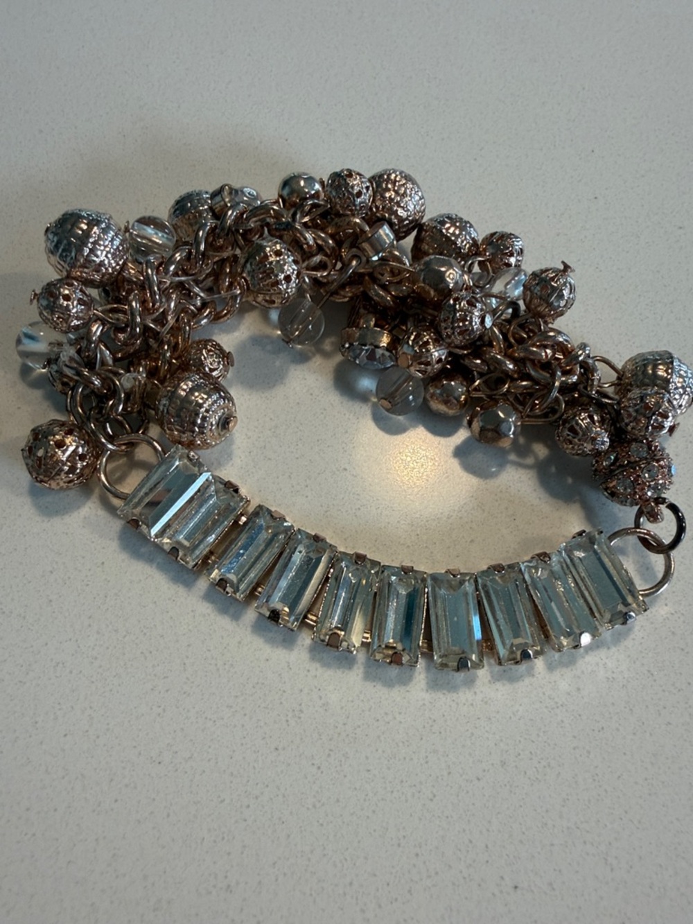 G by Guess Silver-Tone Crystal Bar & Beaded Charm Bracelet